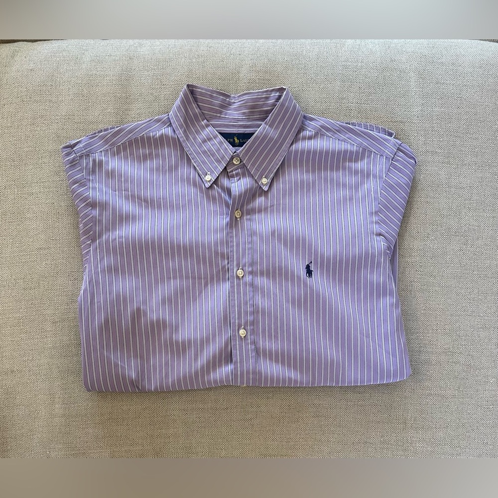 Ralph Lauren Shirting Stripe Button Down Sport Shirt In Lavender/Piink 16 1/2